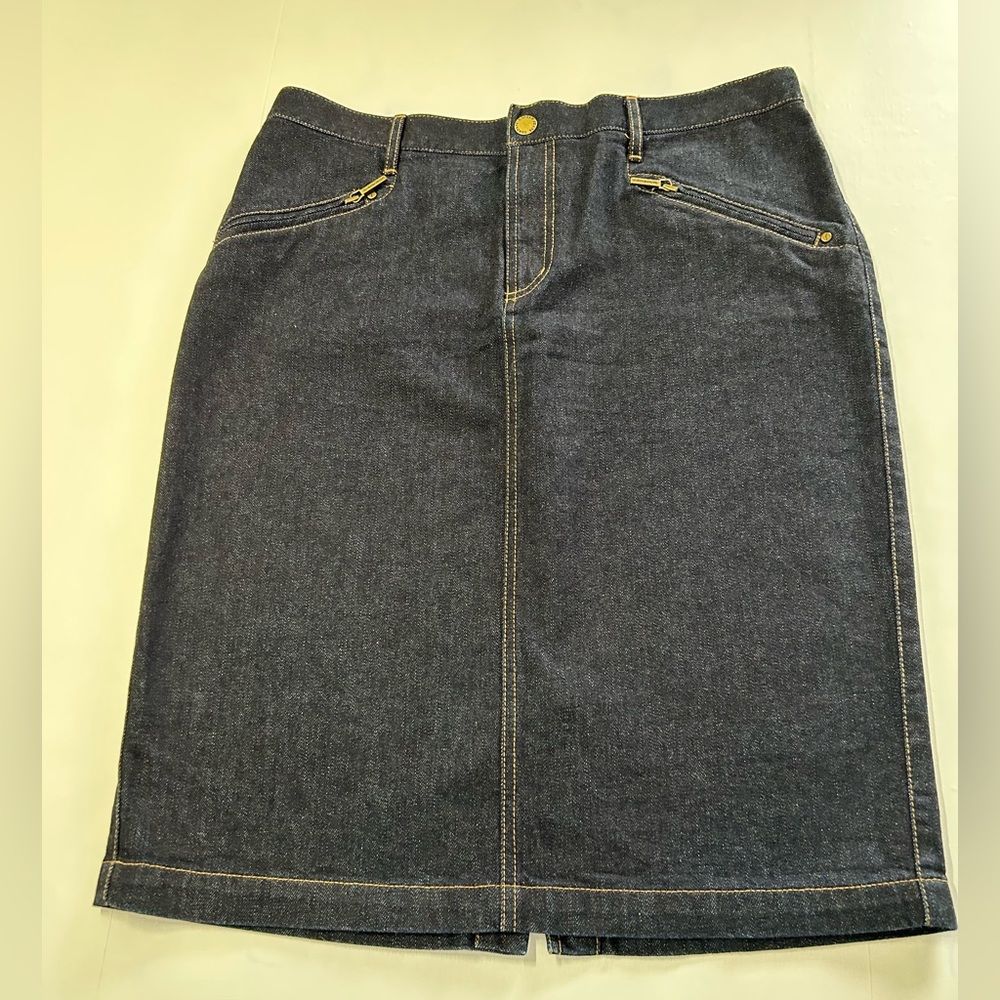 Lauren Jean co. women’s denim front zip skirt with front‎ zip pockets on front